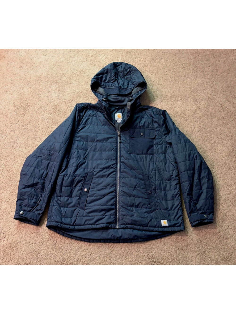 Carhartt Womens Amoret Quilted Puffer Winter Jacket Hooded Size XL Navy Blue